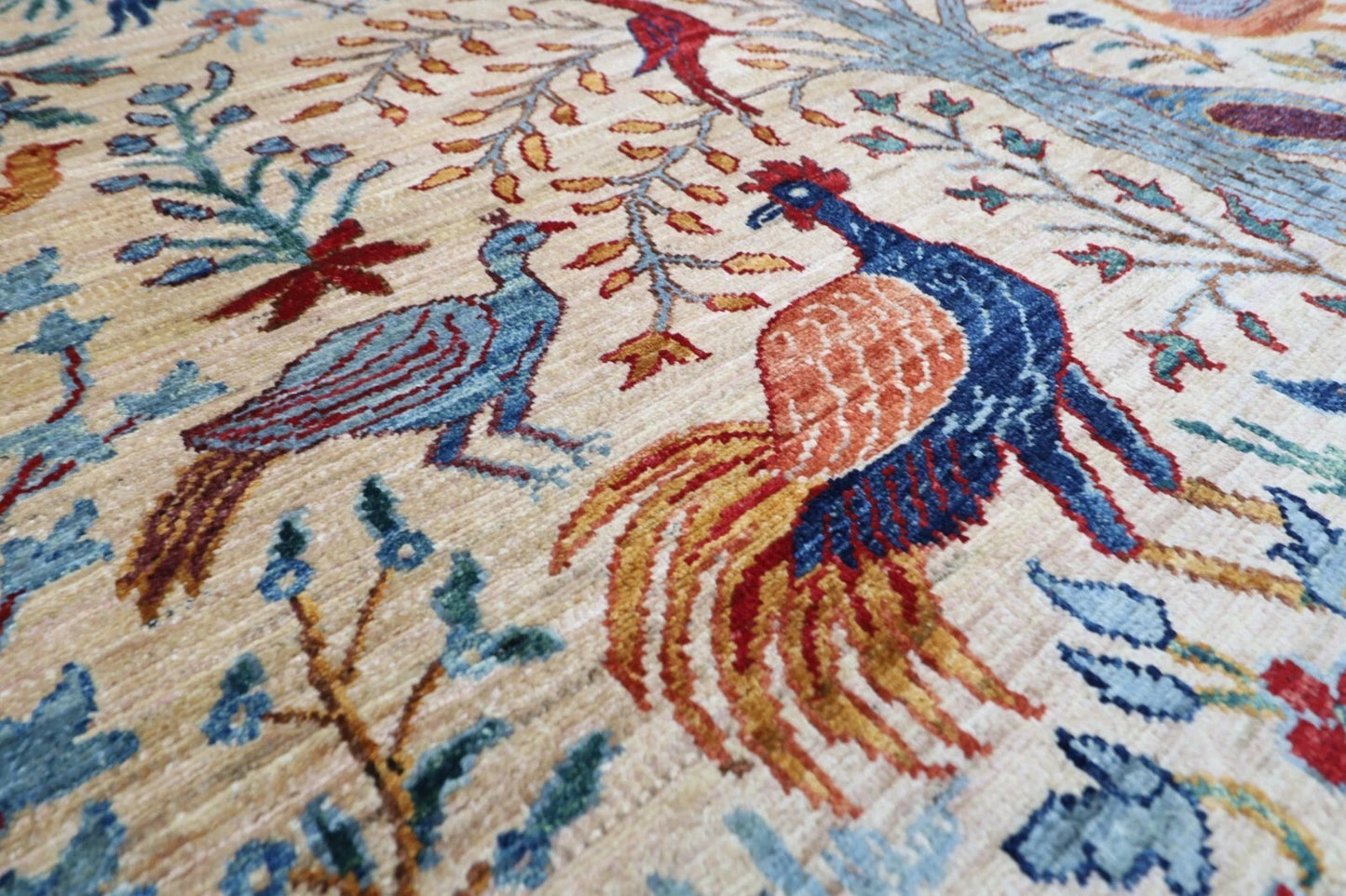 183 x 275 cm |  Birds Beige Afghan Tribal Hand Knotted Veg Dye Wool carpet