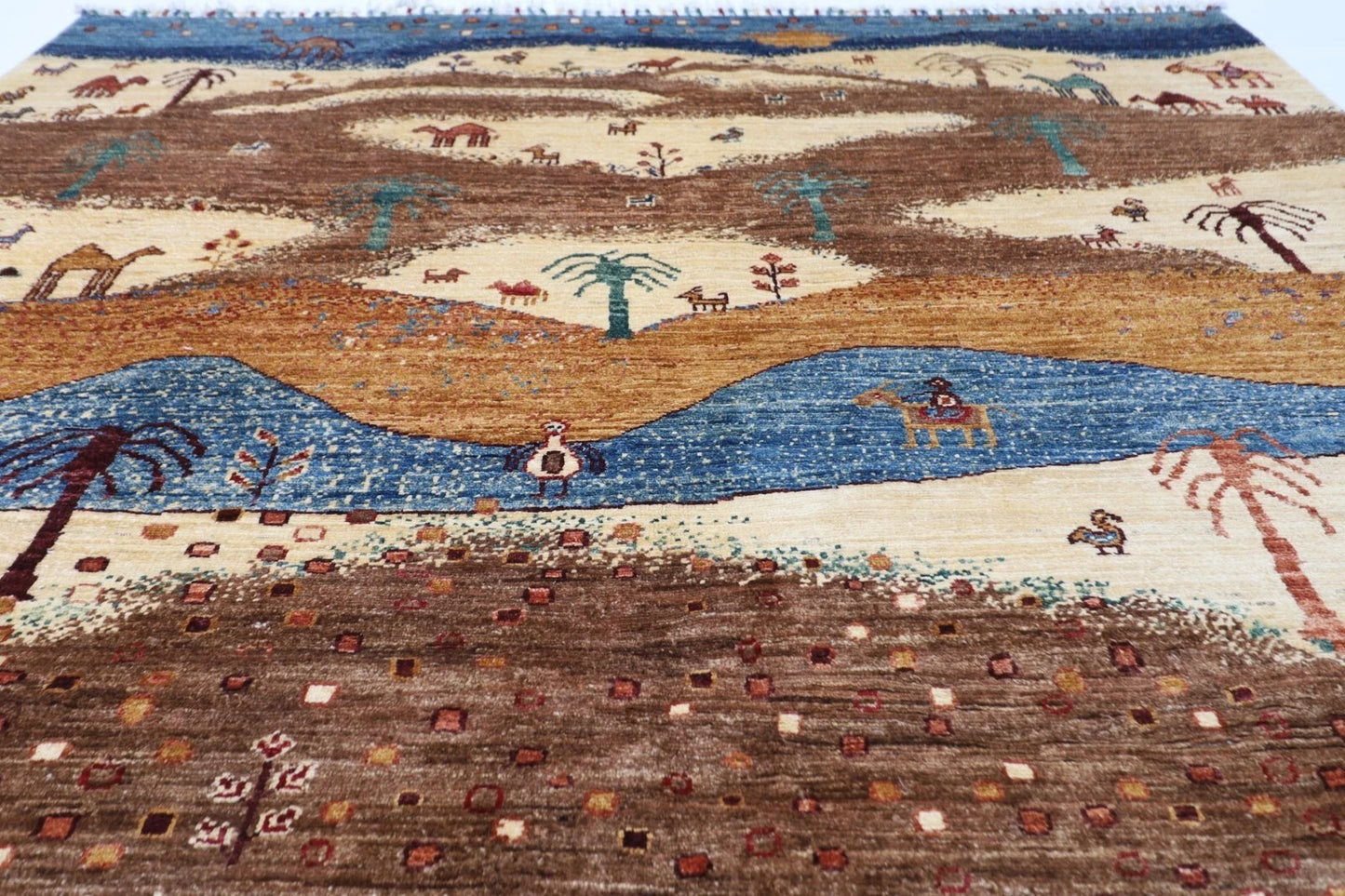 180 x 257 cm | Landscape Animal Afghan Tribal Hand Knotted Veg Dye Wool Carpet