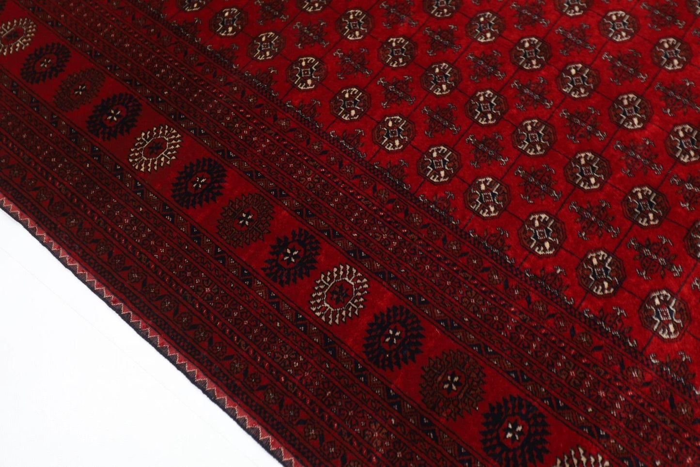 208 x 252 cm | Fine Mori Bokhara Afghan Tribal Hand Knotted Carpet