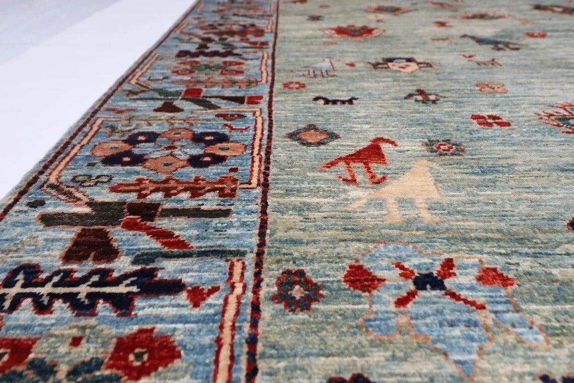 183 x 263 cm | Gabbeh Animal Blue Afghan Tribal Hand Knotted Veg Dye Wool Carpet