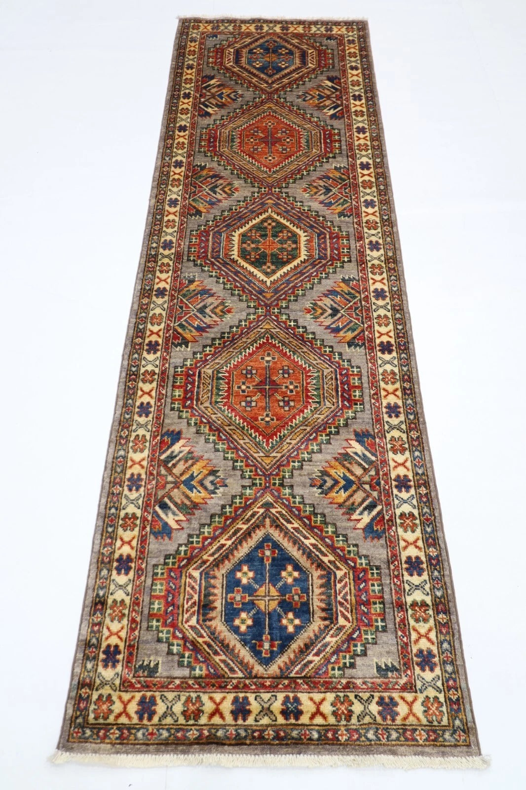 74 x 243 cm | Kazak Afghan Tribal Hand Knotted Wool Runner