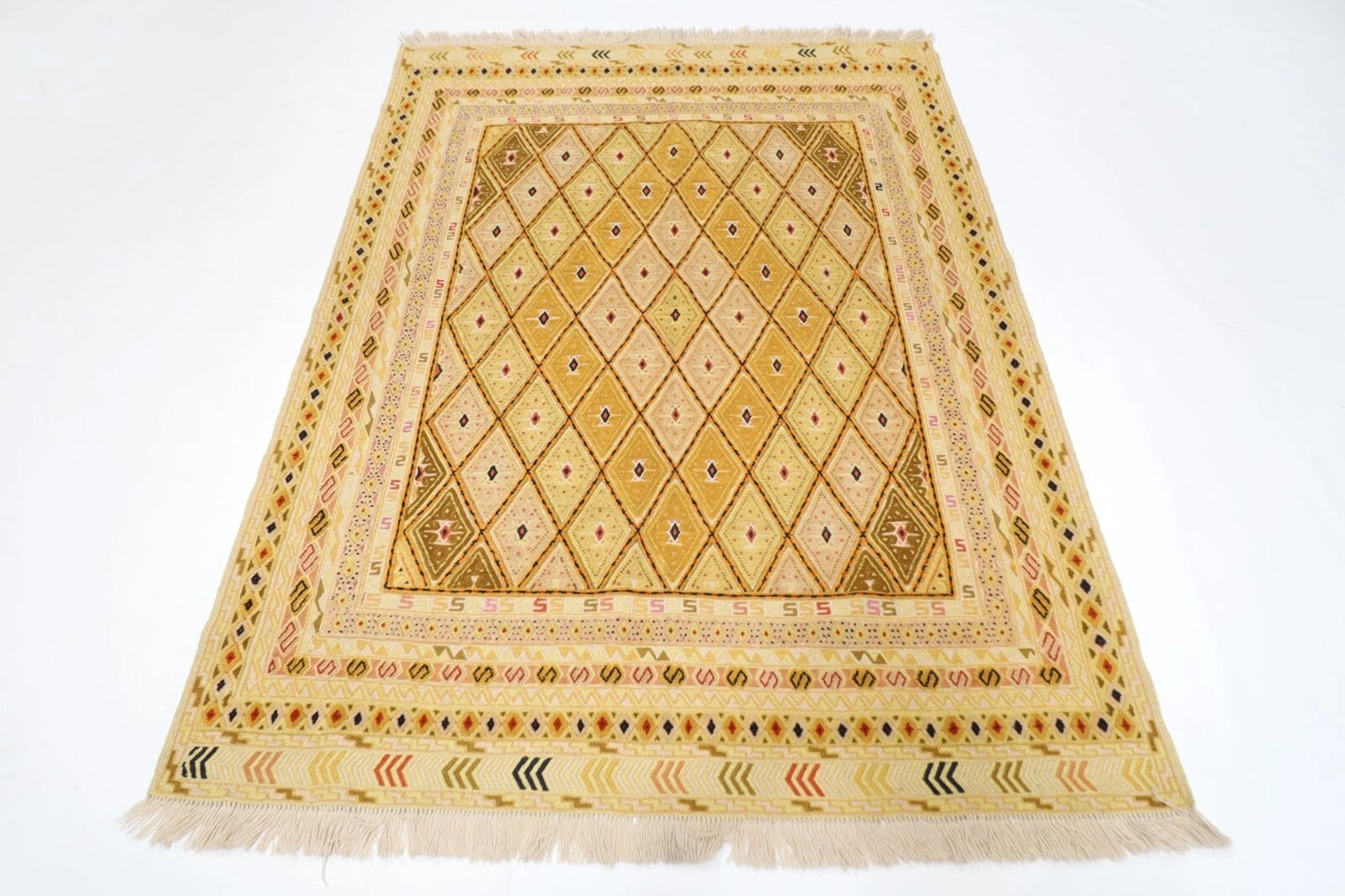 146 x 195 cm | Flat Weave Afghan Tribal Hand Knotted Veg Dye Wool Kilim