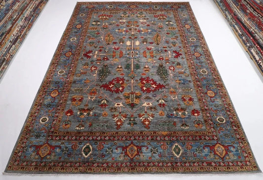 277 x 360 cm | Aryana Grey Afghan Tribal Hand Knotted Carpet