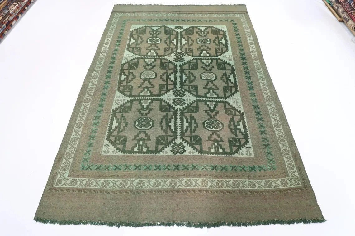 182 x 264 cm | Barjesta Flat Weaved Afghan Tribal Hand Knotted Over dye Wool Carpet Kilim
