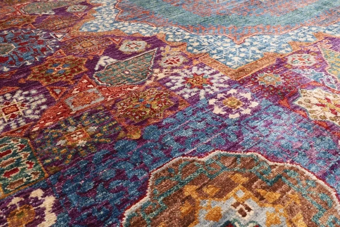 274 x 364 cm | Purple Mamluk Afghan Tribal Hand Knotted Carpet
