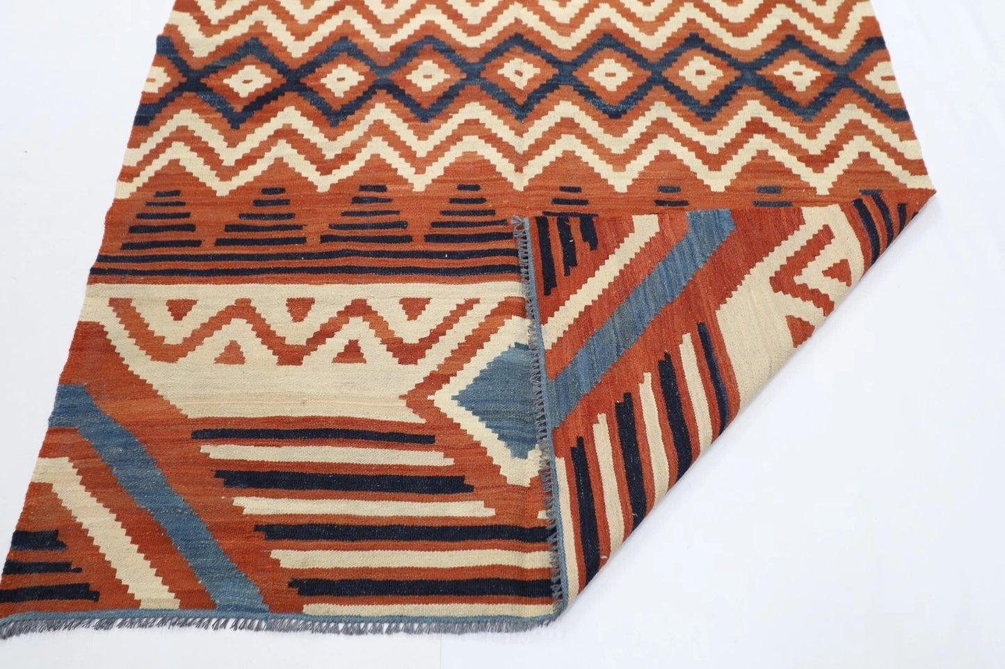 160 x 225 cm | Flat Weaved Afghan Tribal Hand Knotted Veg Dye Wool Carpet