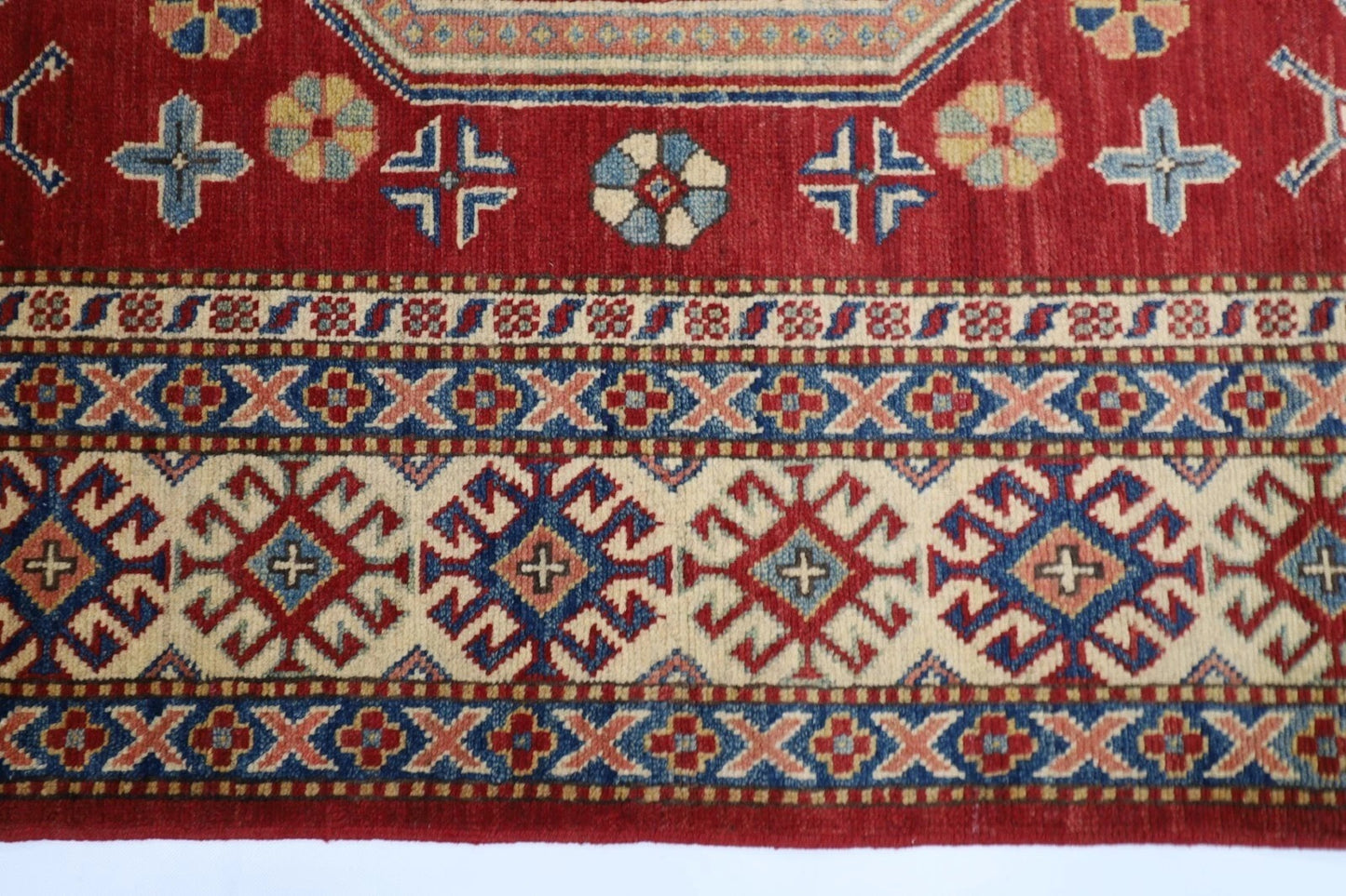 177 x 255 cm | Kazak Afghan Tribal Hand Knotted Veg Dye Wool Carpet
