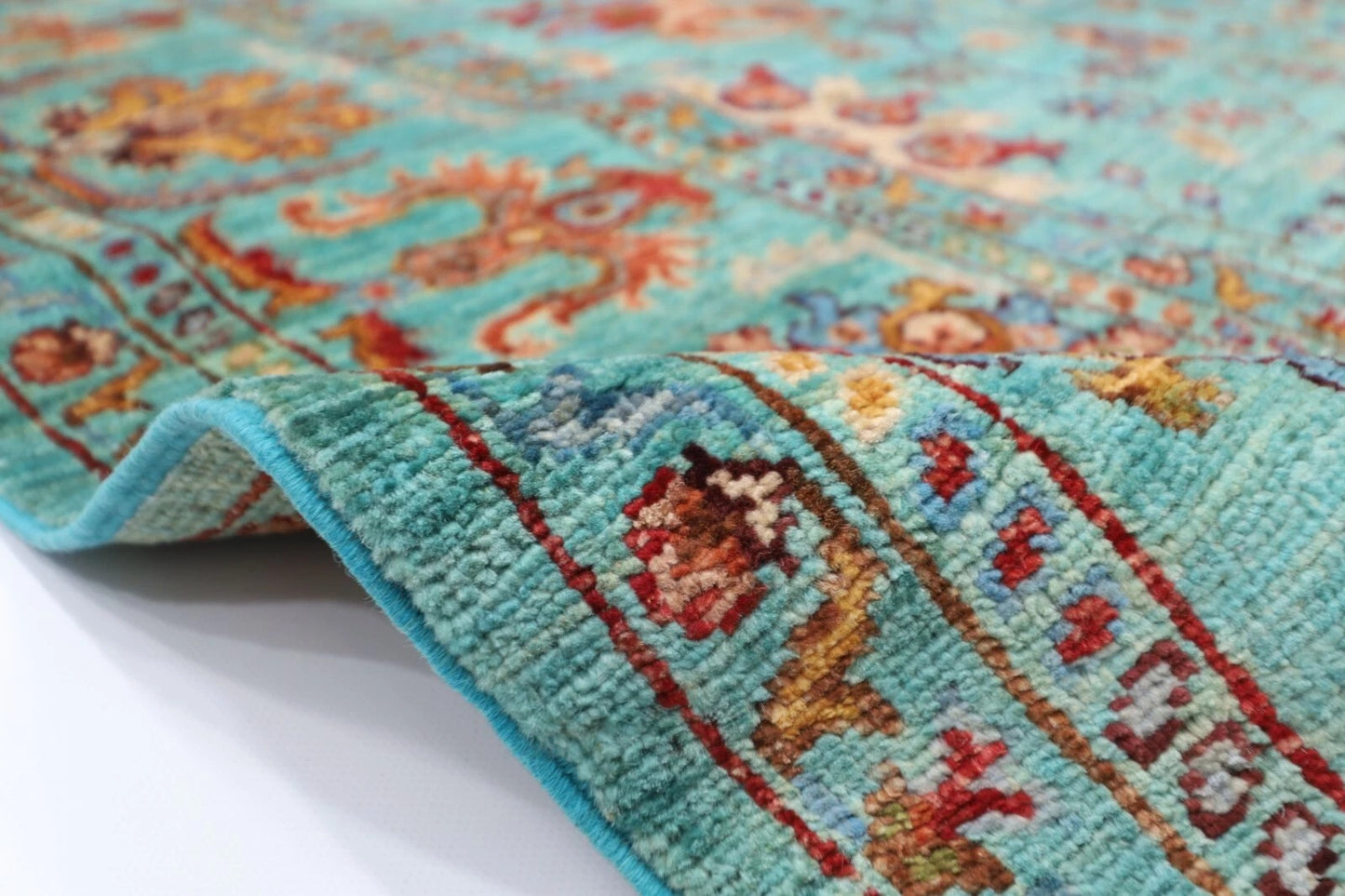 203 x 296 cm | Turquoise Afghan Tribal Hand Knotted Carpet