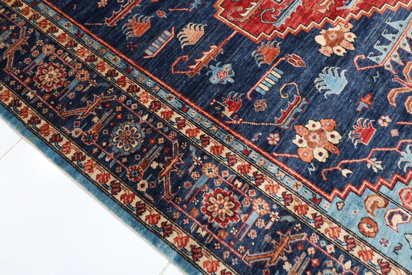 275 x 363 cm | Serapi Navy Afghan Tribal Hand Knotted Carpet
