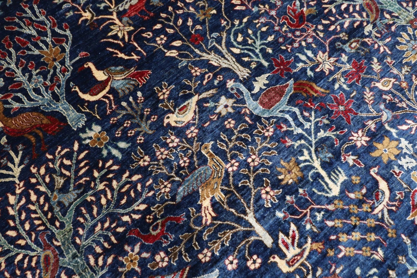 275 x 355 cm | Birds Navy Afghan Tribal Hand Knotted Carpet
