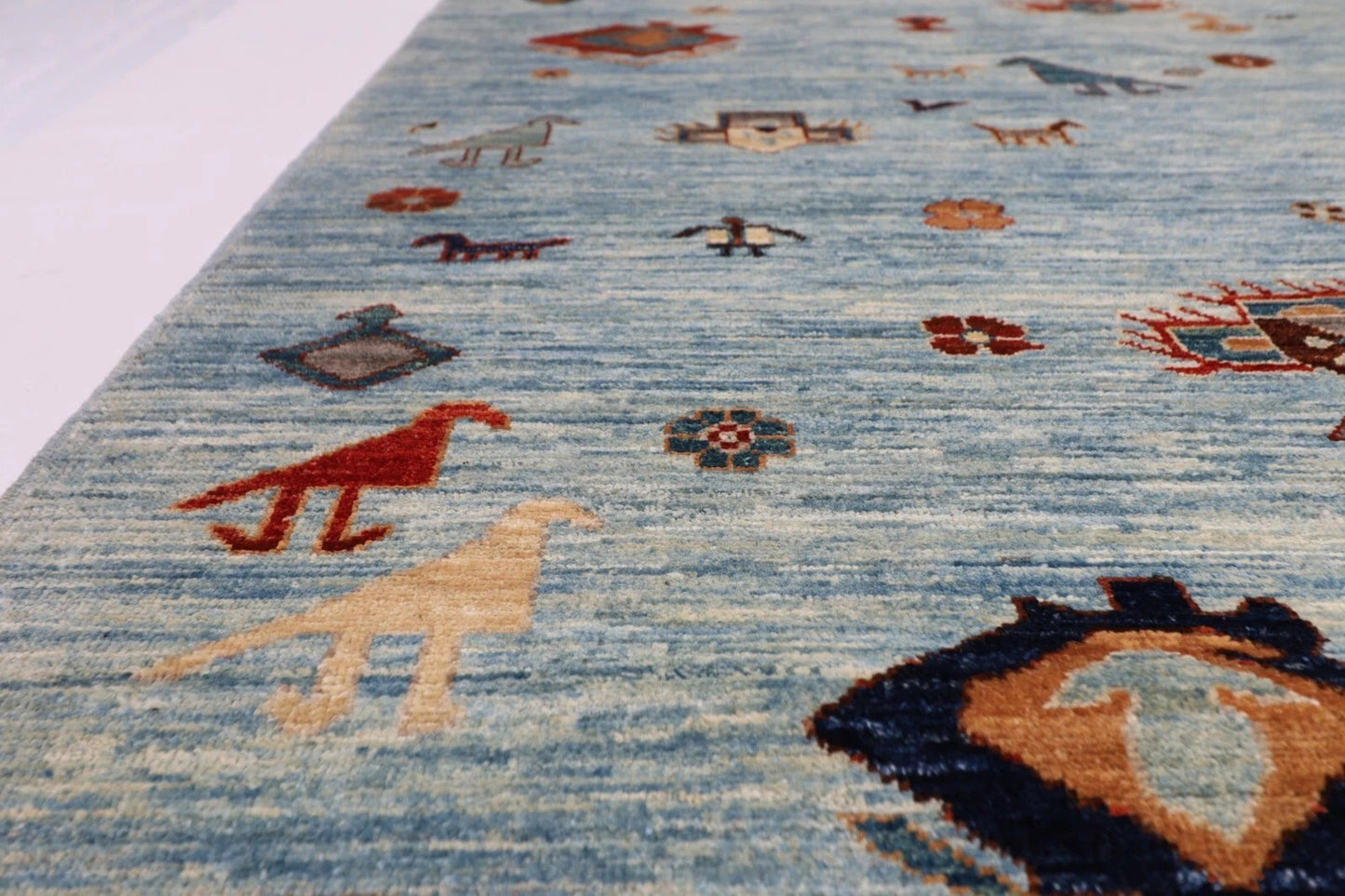 190 x 268 cm | Gabbeh Animal Blue Afghan Tribal Hand Knotted Veg Dye Wool Carpet