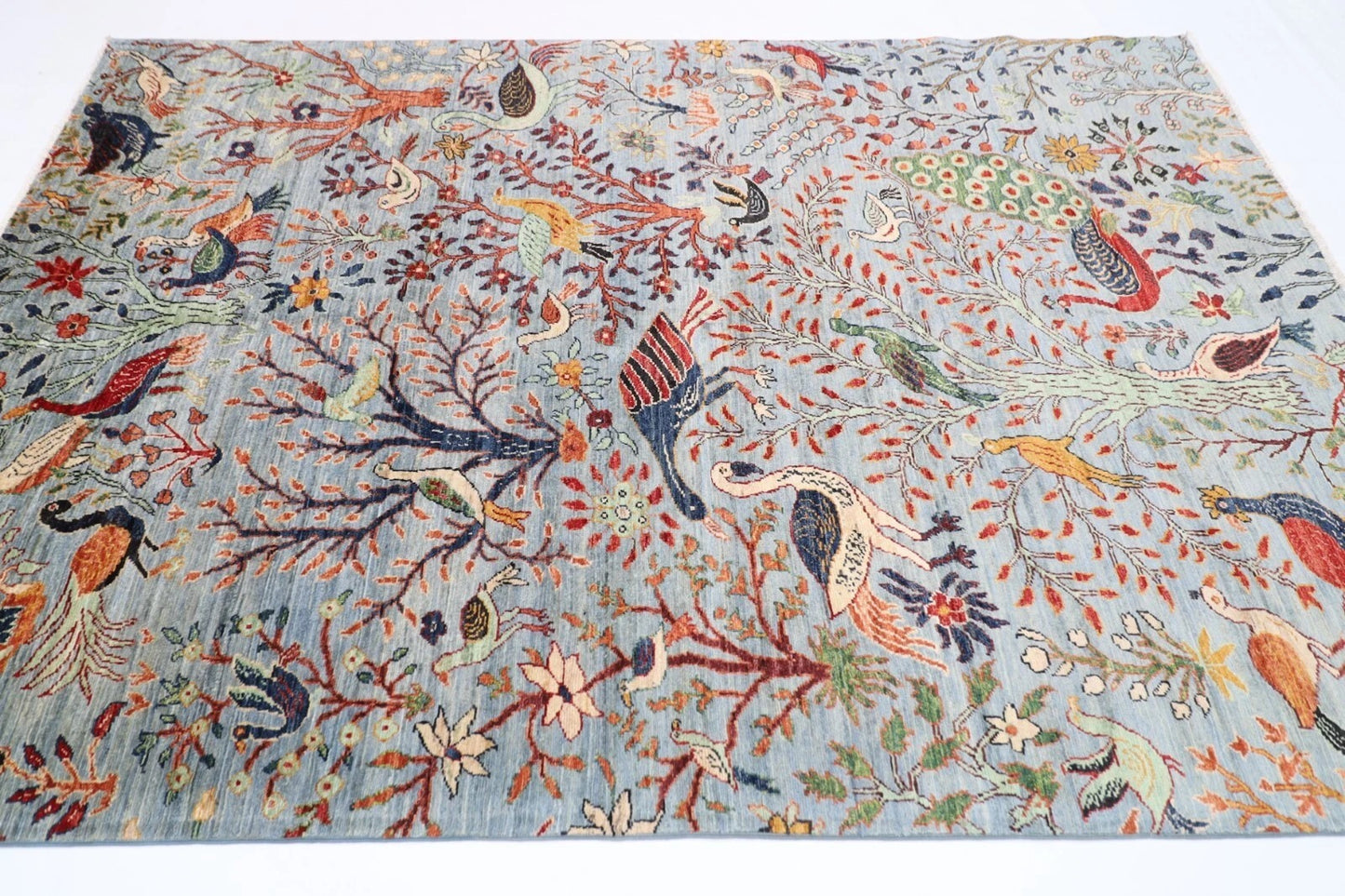 188 x 266 cm | Birds Gray Afghan Tribal Hand Knotted Veg Dye Wool carpet