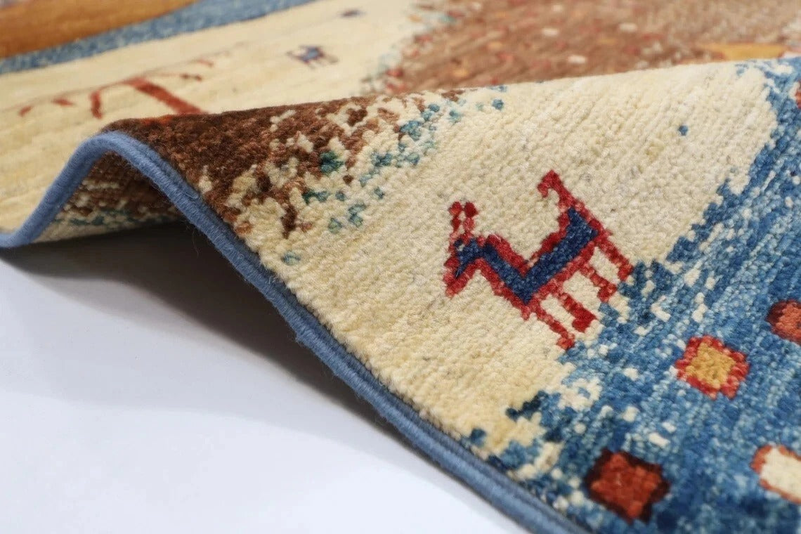 180 x 266 cm | Landscape Gabbeh Afghan Tribal Hand Knotted Veg Dye Wool Carpet