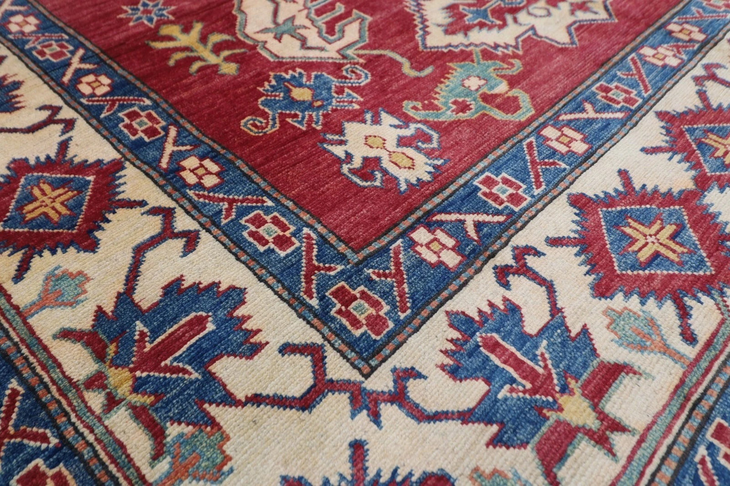 175 x 241 cm | Kazak Afghan Tribal Hand Knotted Veg Dye Wool Carpet