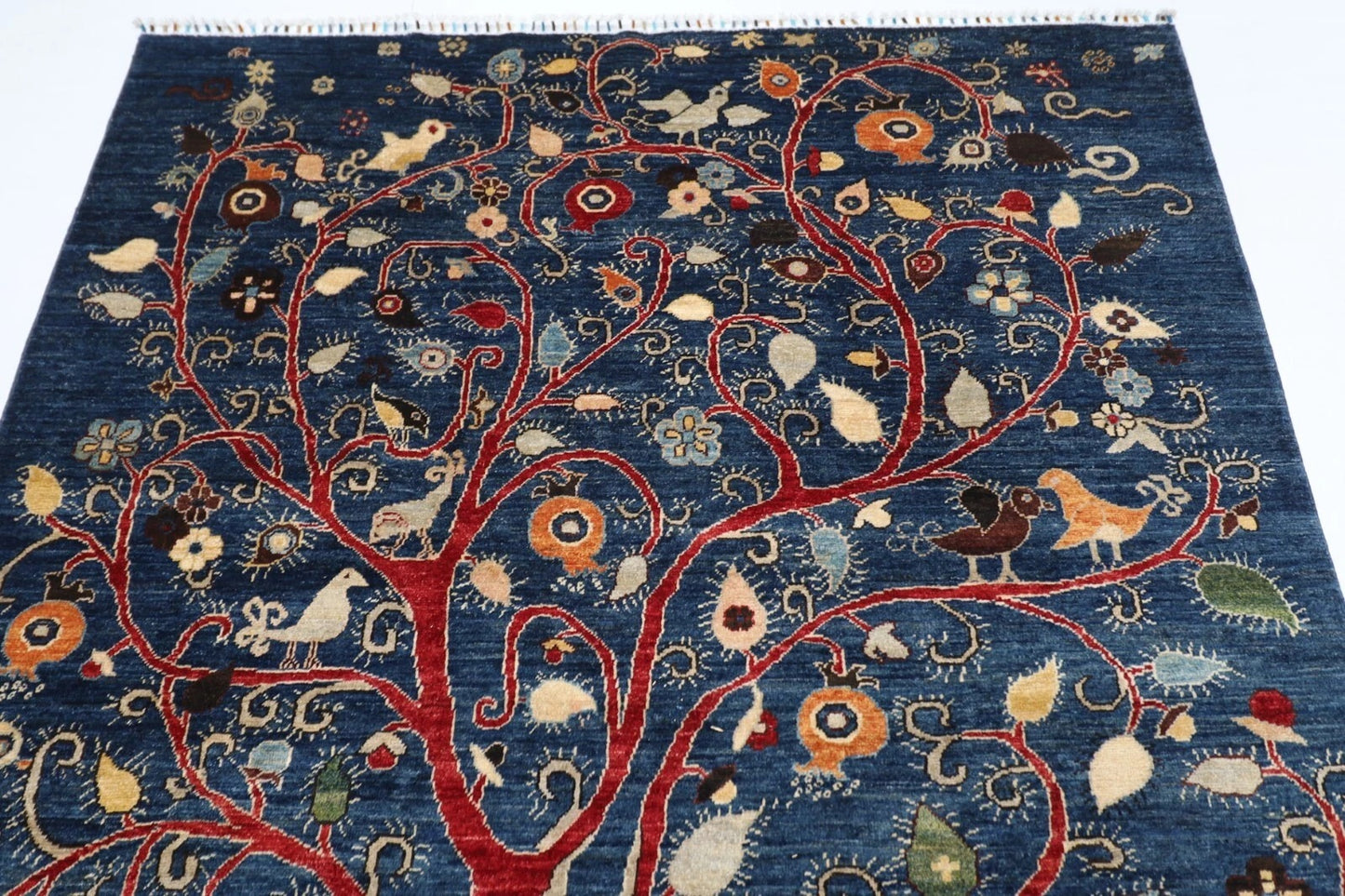177 x 240 cm | Navy Afghan Tribal Hand Knotted Veg Dye Wool Carpet