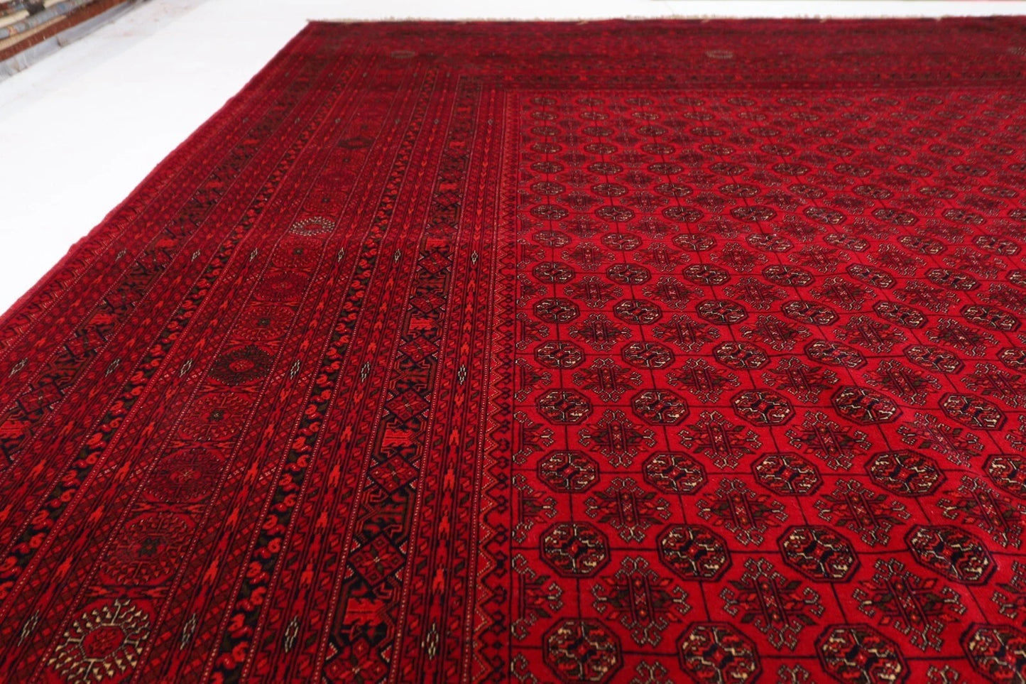 296 x 385 cm | Fine Bokhara Afghan Hand Knotted Carpet