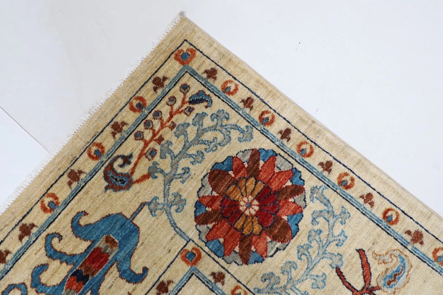 184 x 268 cm | Suzani Beige Afghan Tribal Hand Knotted Veg Dye Wool carpet