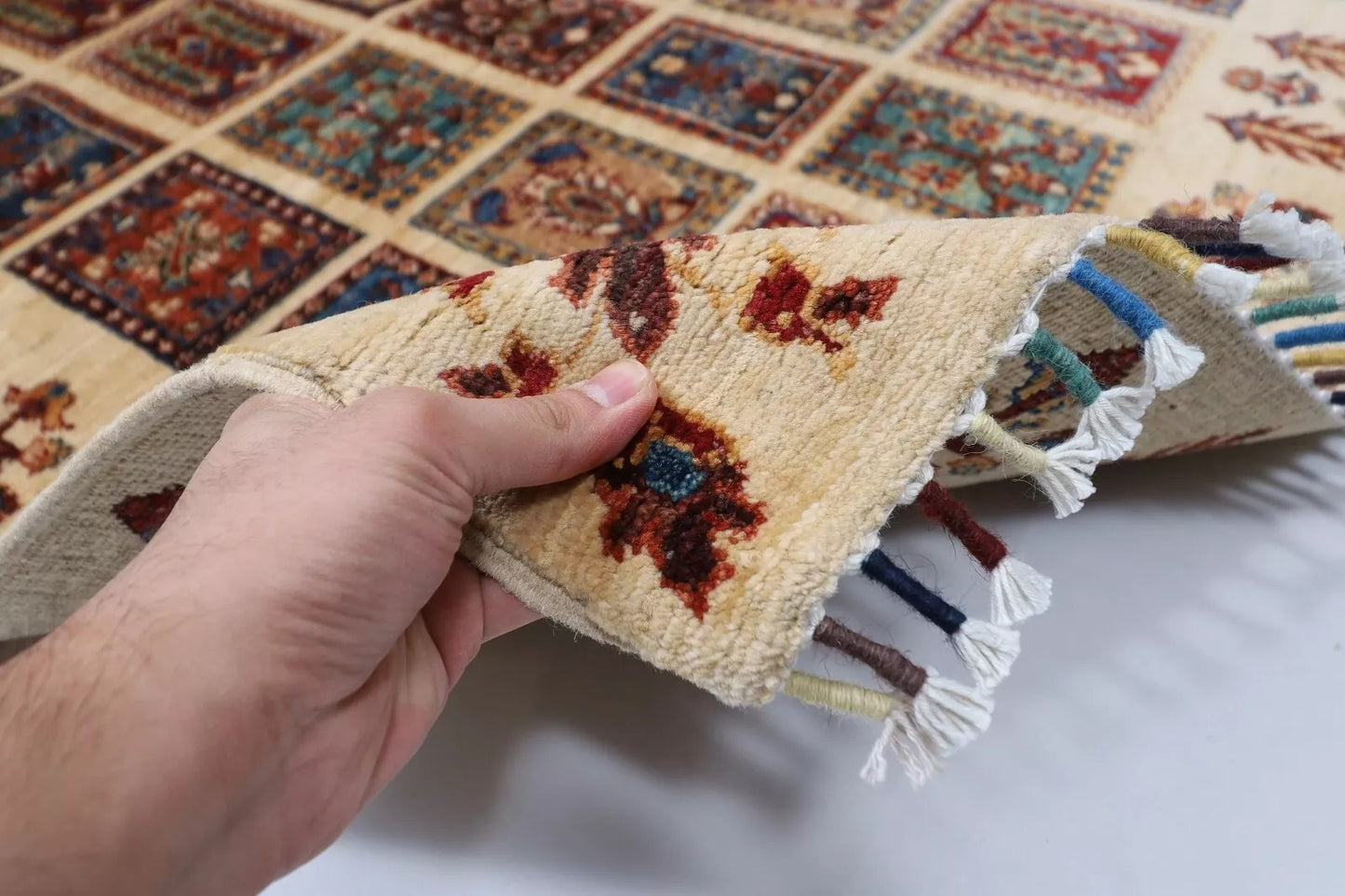 123 x 174 cm | Bakhtiari Afghan Tribal Hand Knotted Veg Dye Wool carpet