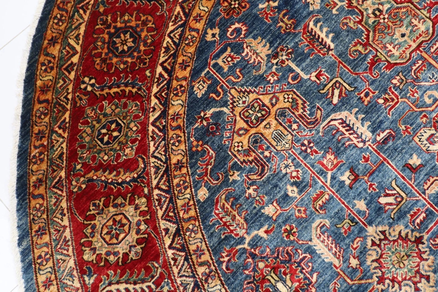 300 x 309 cm | Kazak Afghan Tribal Hand Knotted Wool Round Carpet