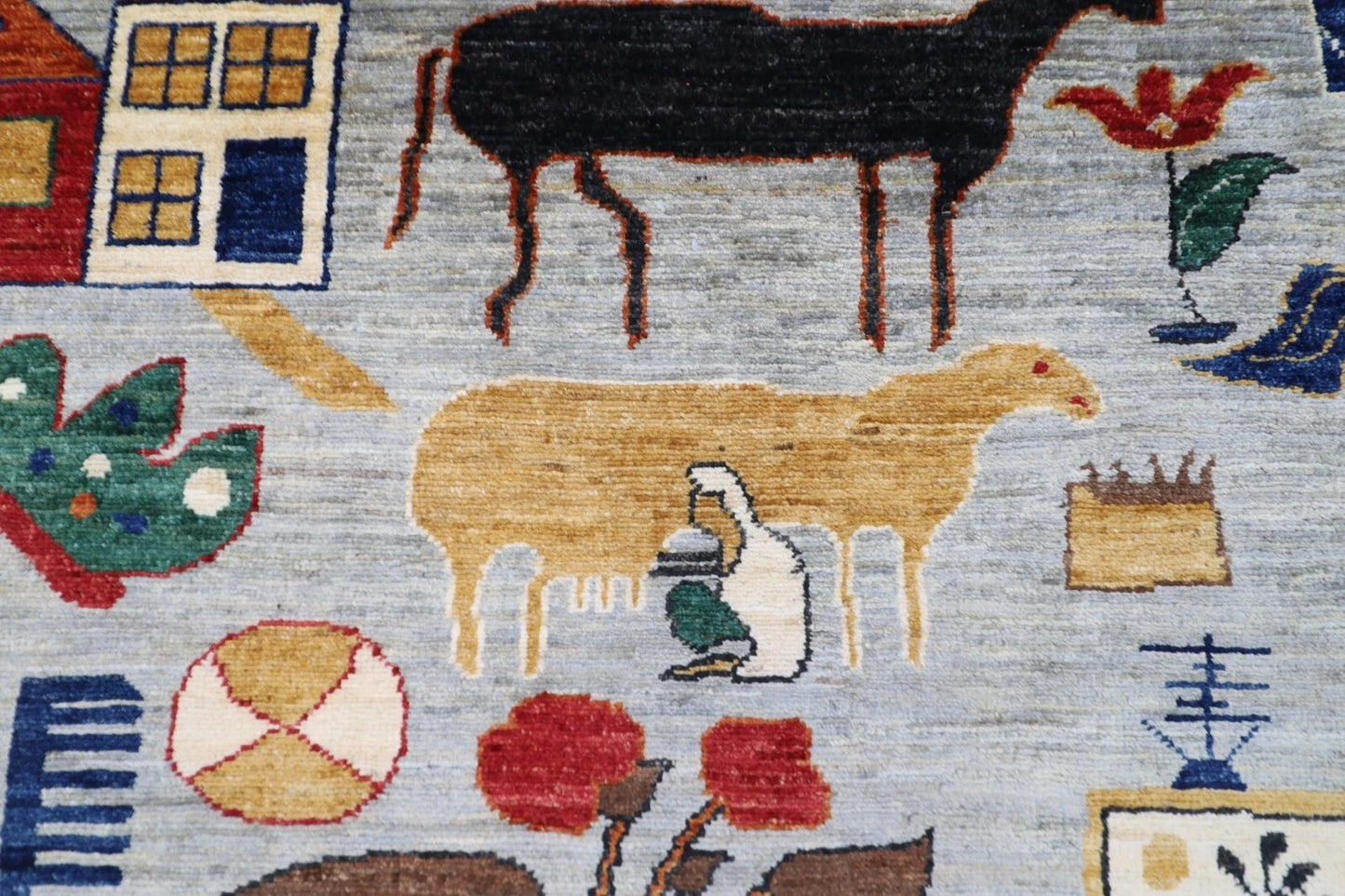 185 x 274 cm | Landscape Gabbeh Afghan Tribal Hand Knotted Veg Dye Wool Carpet