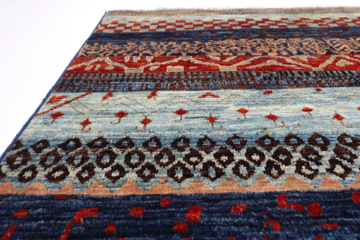 127 x 173 cm | Striped Afghan Tribal Hand Knotted Veg Dye Wool carpet