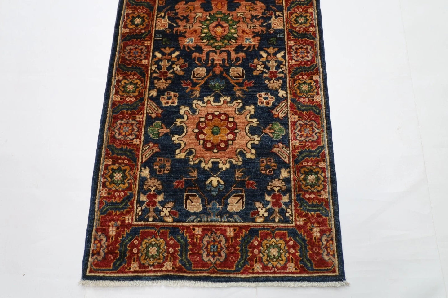 73 x 935 cm | Long Navy Blue Afghan Tribal Hand Knotted Wool Runner
