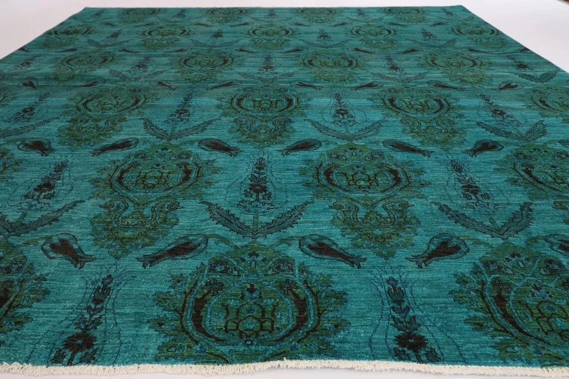 258 x 259 cm | Turquoise Afghan Tribal Hand Knotted Wool Round Carpet
