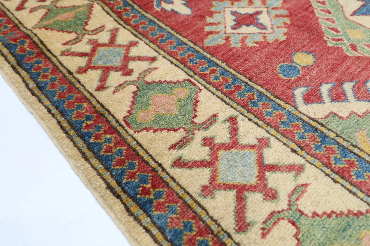 145 x 184 cm | Kazak Tribal Hand Knotted Veg Dye Wool Carpet