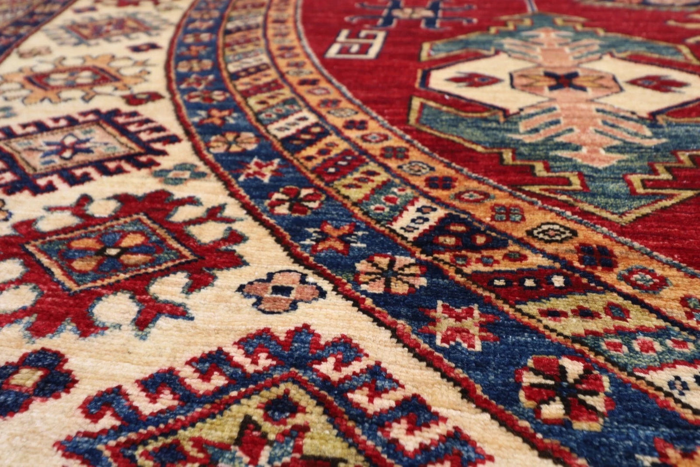 304 x 312 cm | Kazak Afghan Tribal Hand Knotted Wool Round Carpet