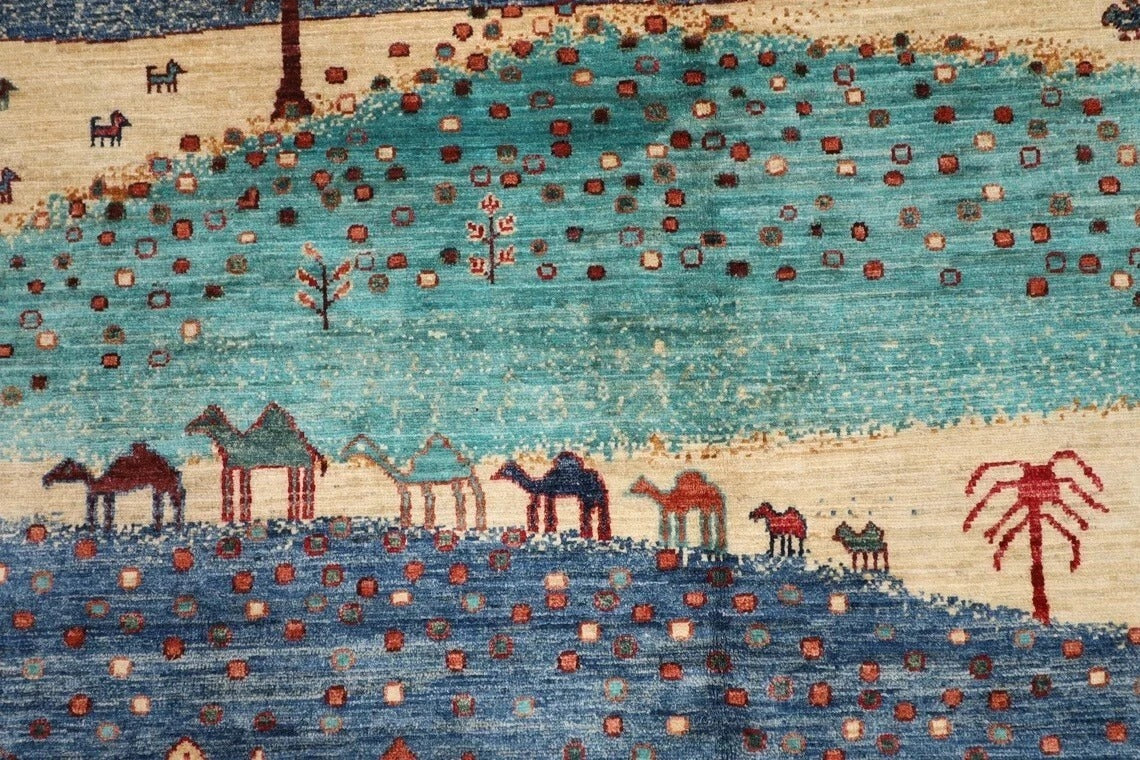 184 x 260 cm | Landscape Gabbeh Afghan Tribal Hand Knotted Veg Dye Wool Carpet