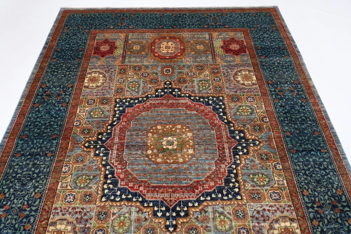 188 x 271 cm | Mamluk Blue Afghan Tribal Hand Knotted Veg Dye Wool carpet