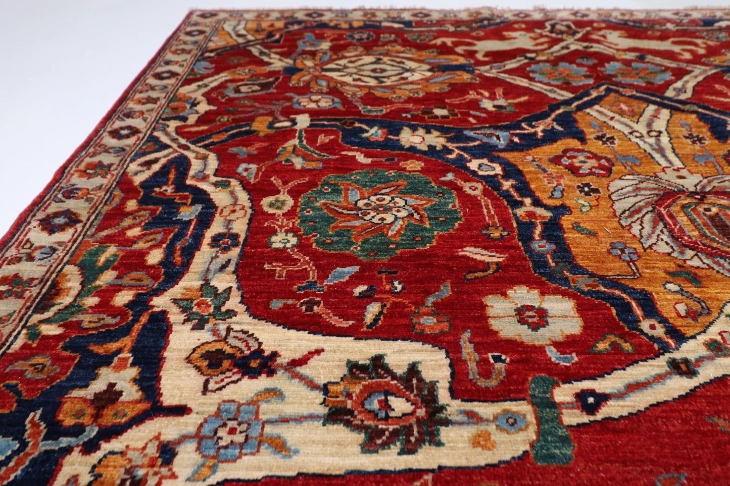 184 x 273 cm | Red Afghan Tribal Hand Knotted Veg Dye Wool carpet