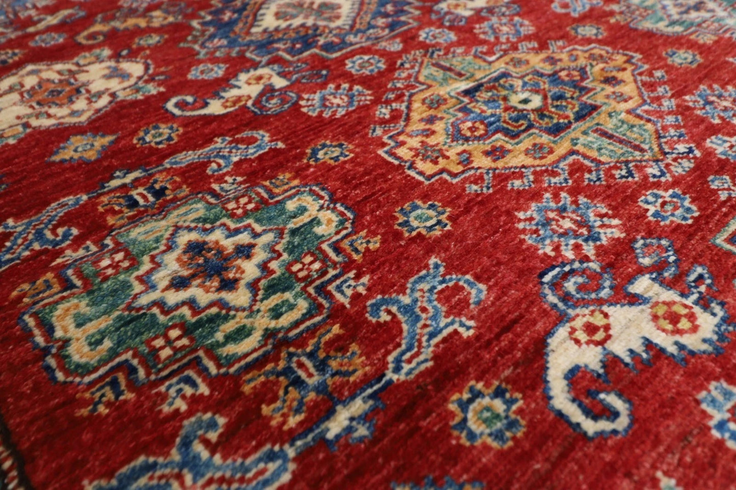 149 x 208 cm | Kazak Afghan Tribal Hand Knotted Veg Dye Wool Carpet