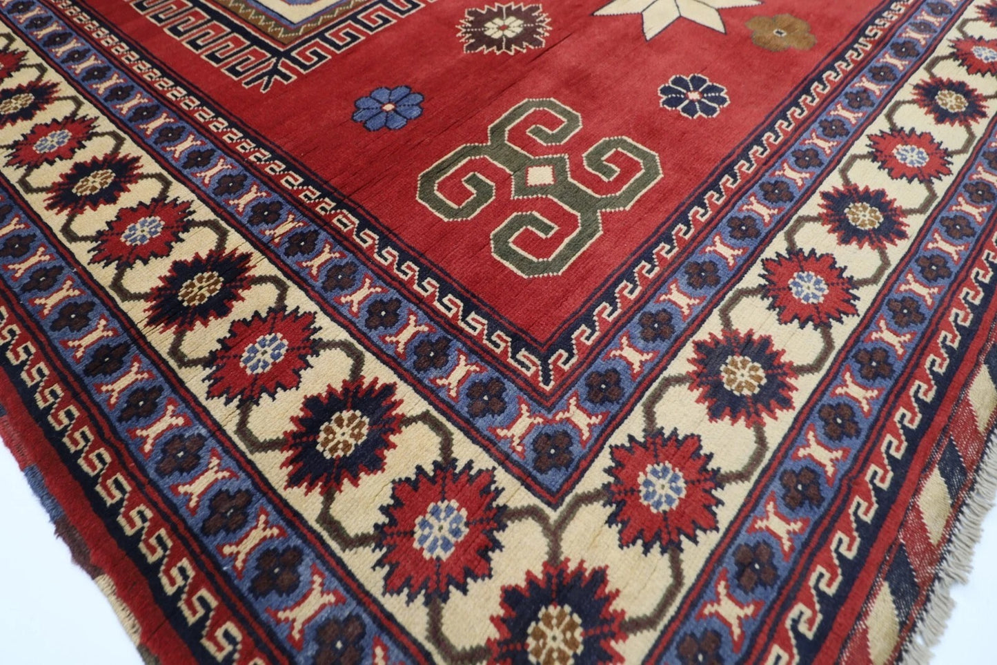 174 x 255 cm | Kazak Red Afghan Tribal Hand Knotted Wool Carpet