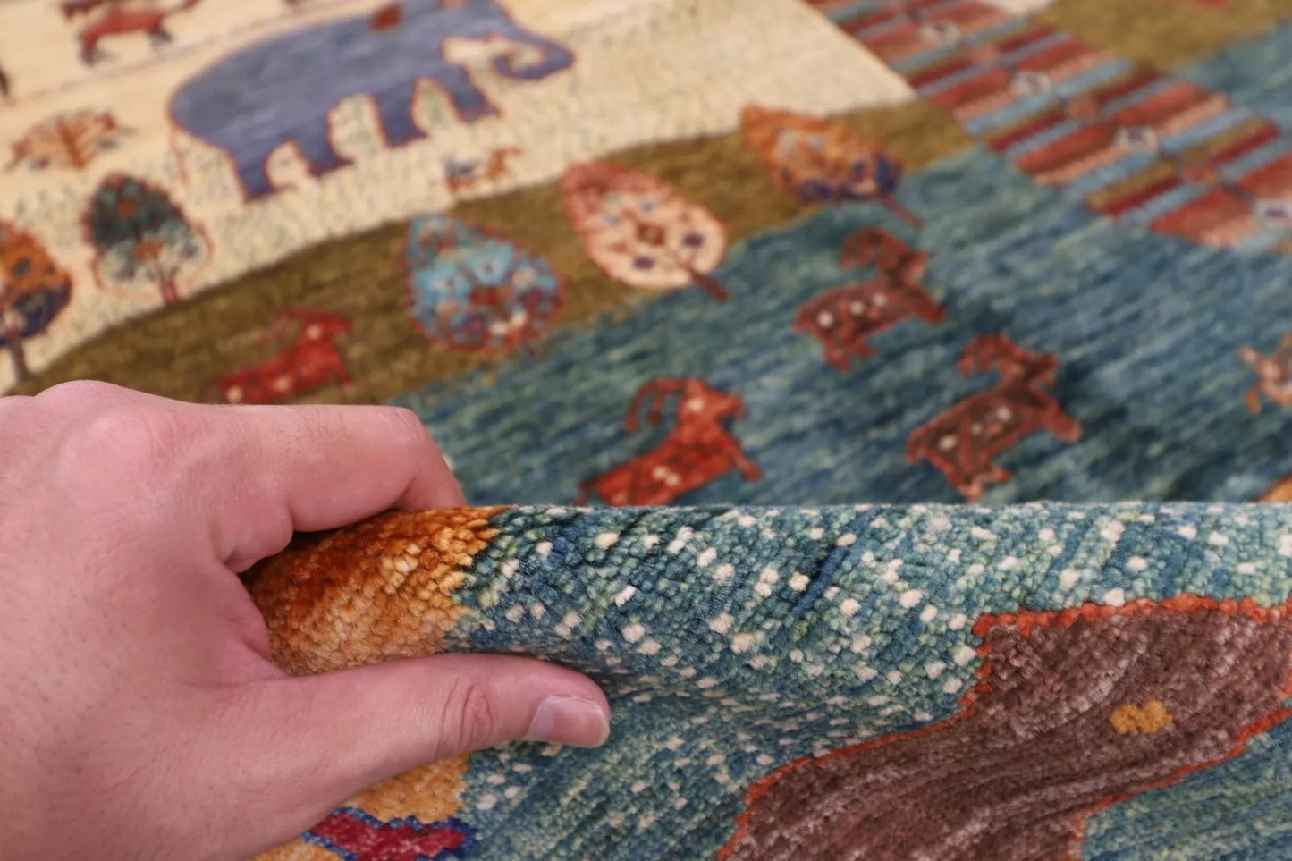 196 x 195 cm | Animal Afghan Tribal Hand Knotted Wool Carpet
