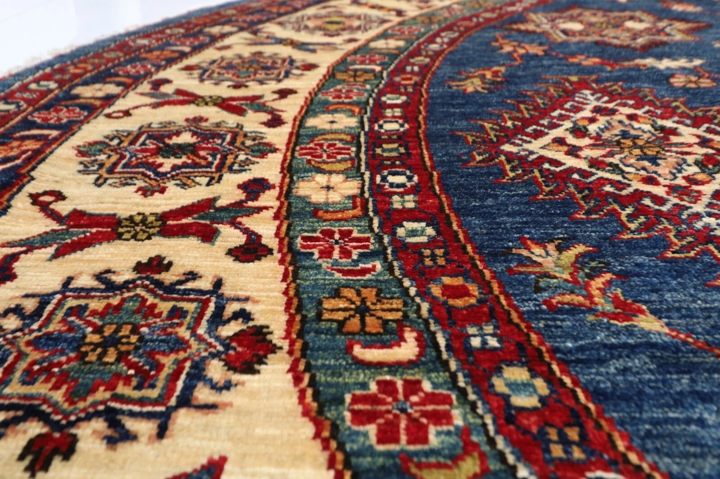 247 x 252 cm | Kazak Afghan Tribal Hand Knotted Wool Round Carpet