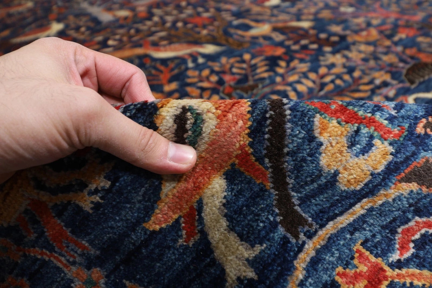 354 x 539 cm | Birds Navy Blue Handmade Large Size Afghan Area Rug Hand Knotted Carpet Living Room Rug