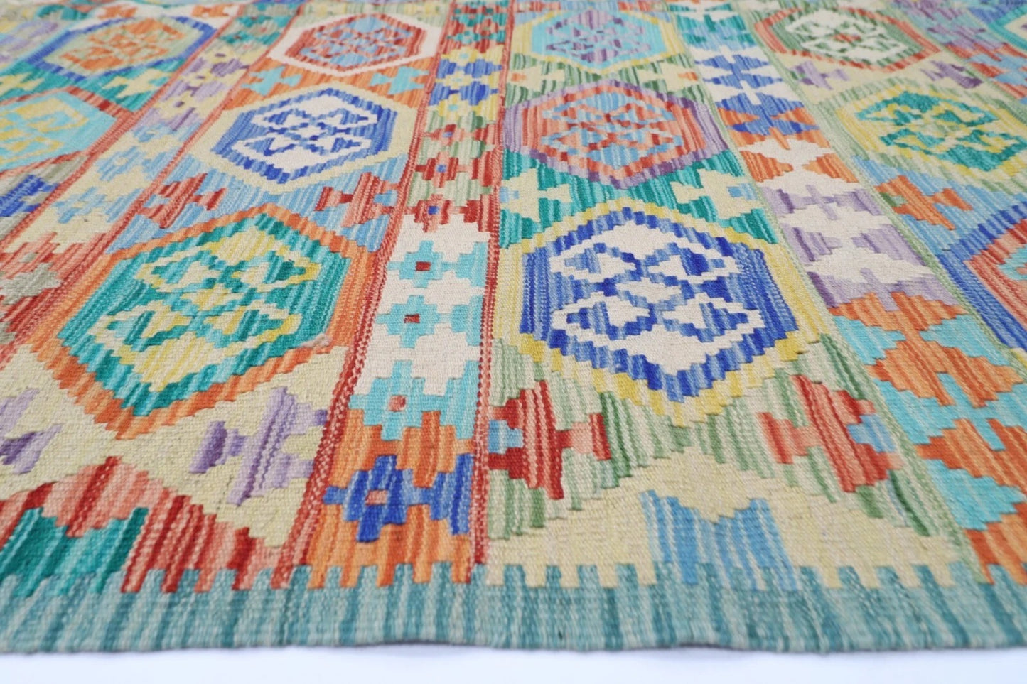 187 x 244 cm | Flat Weaved Afghan Tribal Hand Knotted Veg Dye Wool Carpet