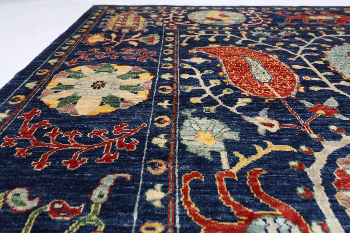 184 x 281 cm | Suzani Blue Afghan Tribal Hand Knotted Veg Dye Wool carpet