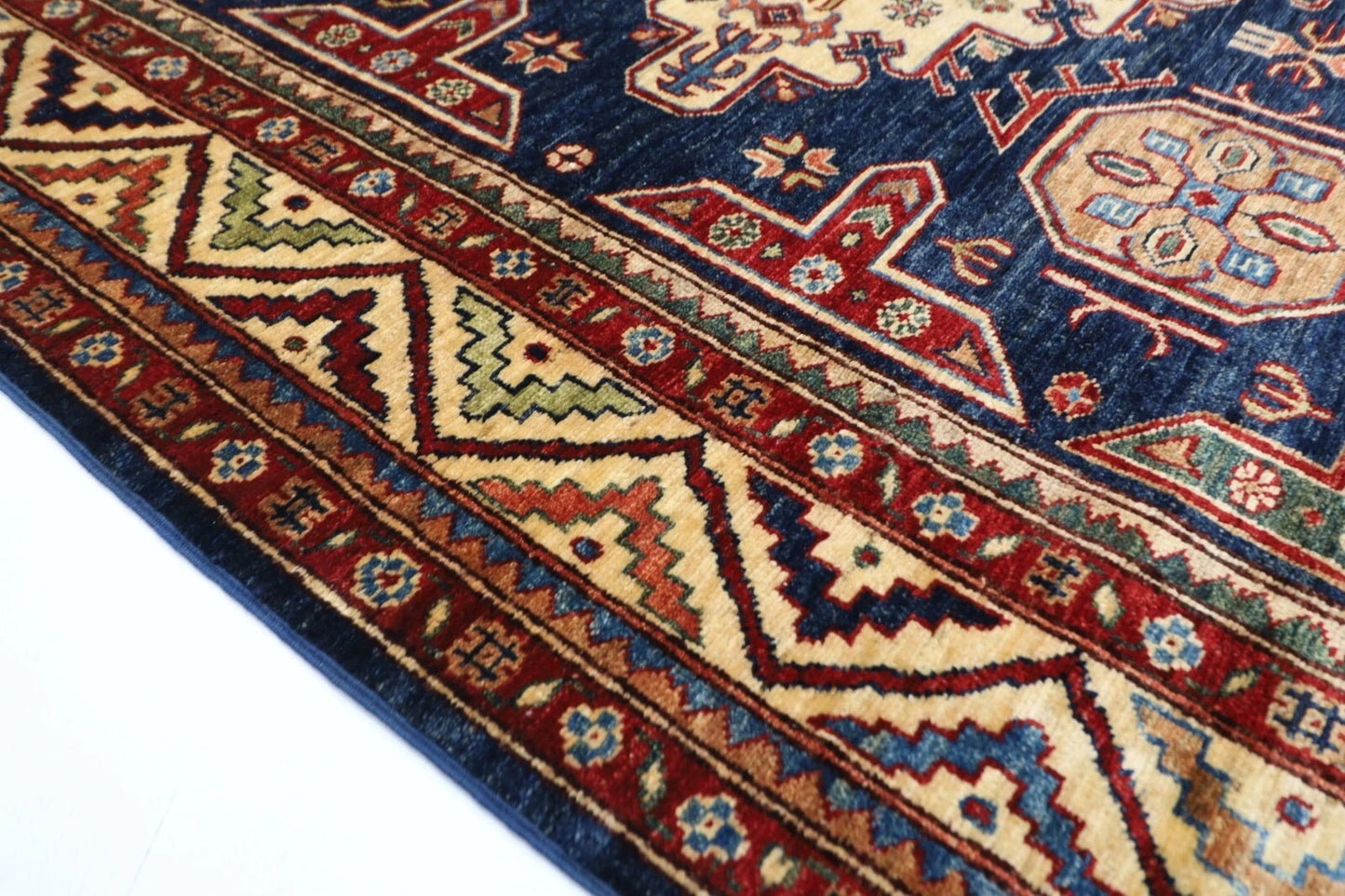 182 x 288 cm | Kazak Blue Afghan Tribal Hand Knotted Veg Dye Wool carpet