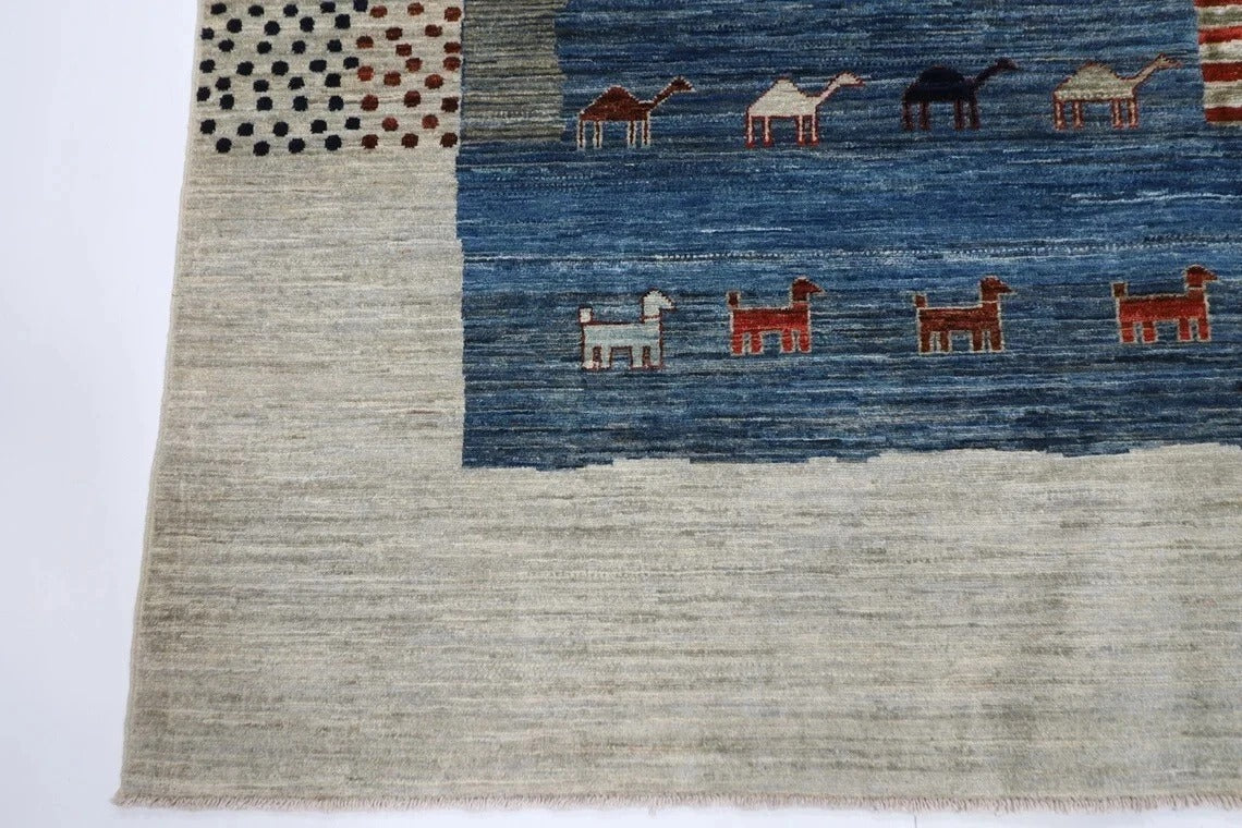 191 x 266 cm | Landscape Gabbeh Afghan Tribal Hand Knotted Veg Dye Wool Carpet