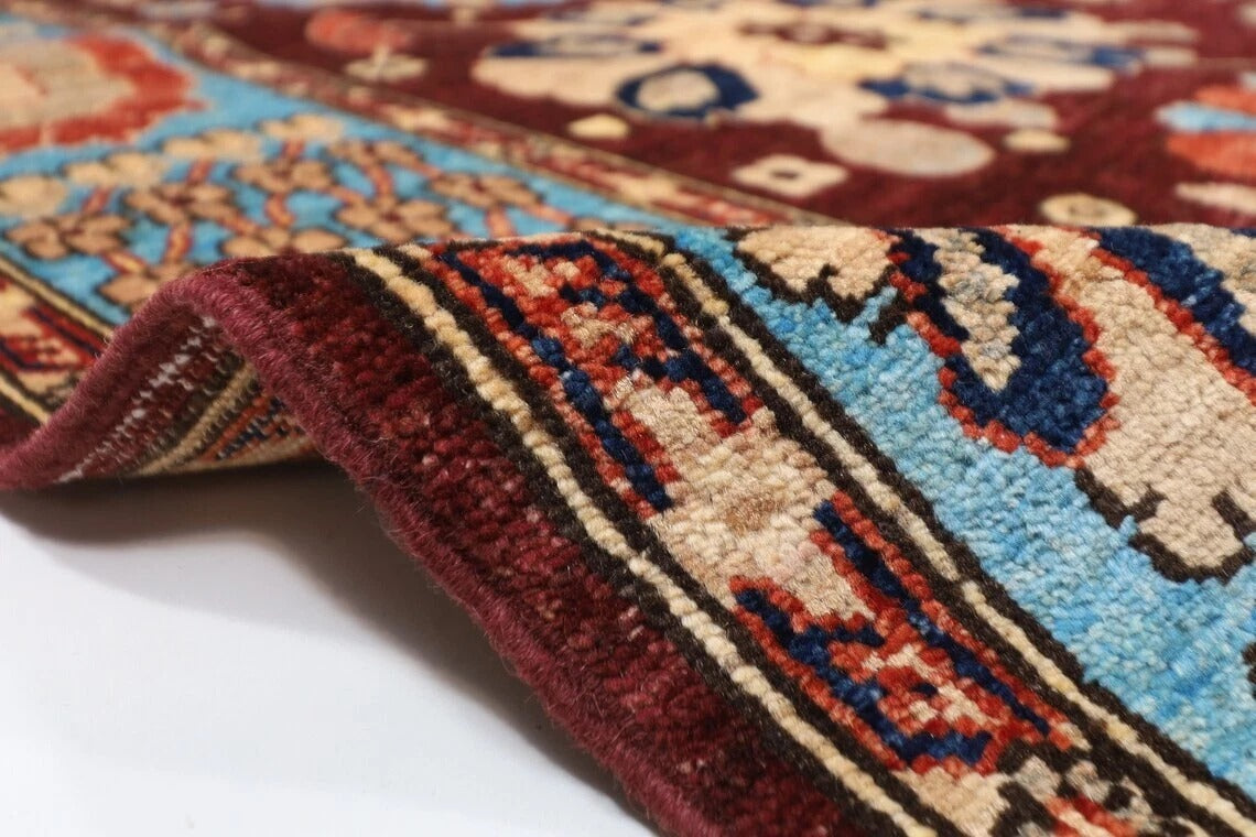 185 x 280 cm | Floral Brown Afghan Tribal Hand Knotted Veg Dye Wool Carpet