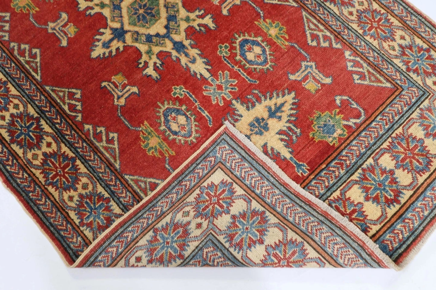 122 x 176 cm | Kazak Afghan Tribal Hand Knotted Veg Dye Wool carpet