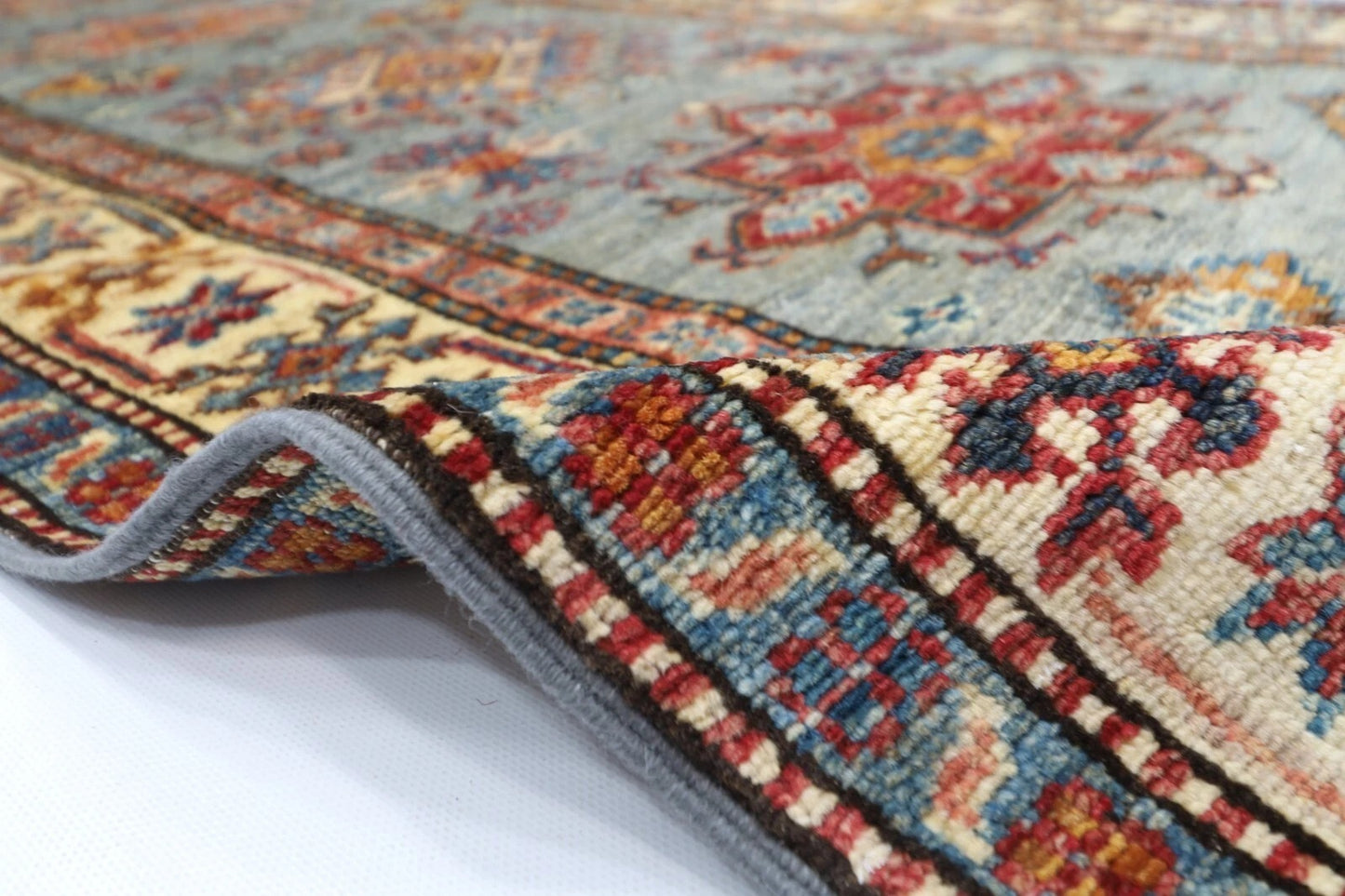 82 x 268 cm | Blueish Grey Kazak Afghan Tribal Hand Knotted Wool Runner