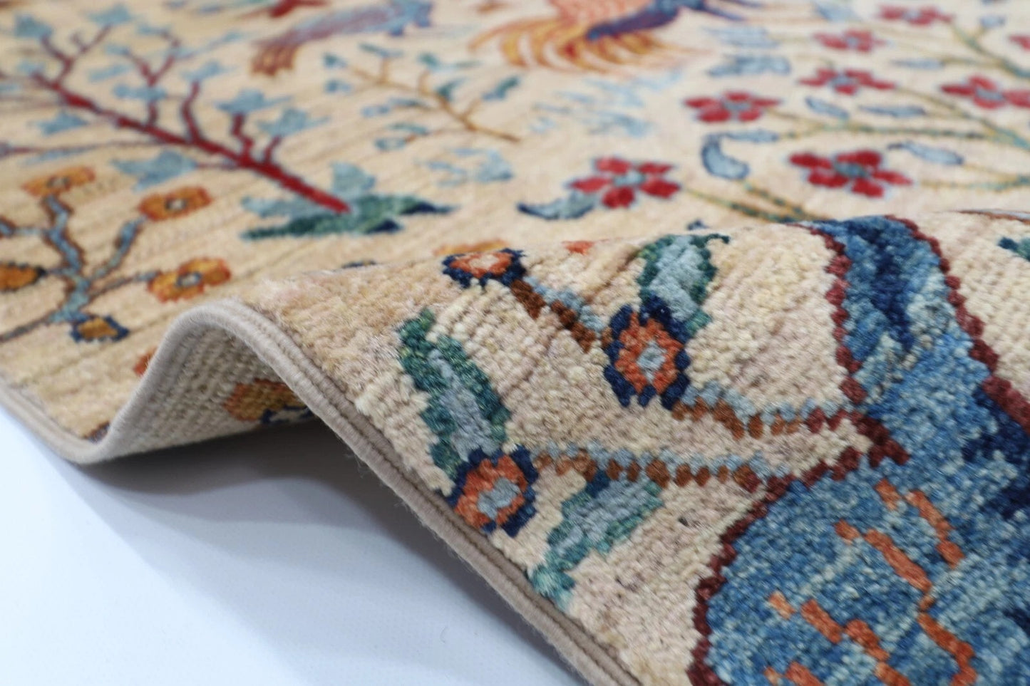 183 x 275 cm |  Birds Beige Afghan Tribal Hand Knotted Veg Dye Wool carpet