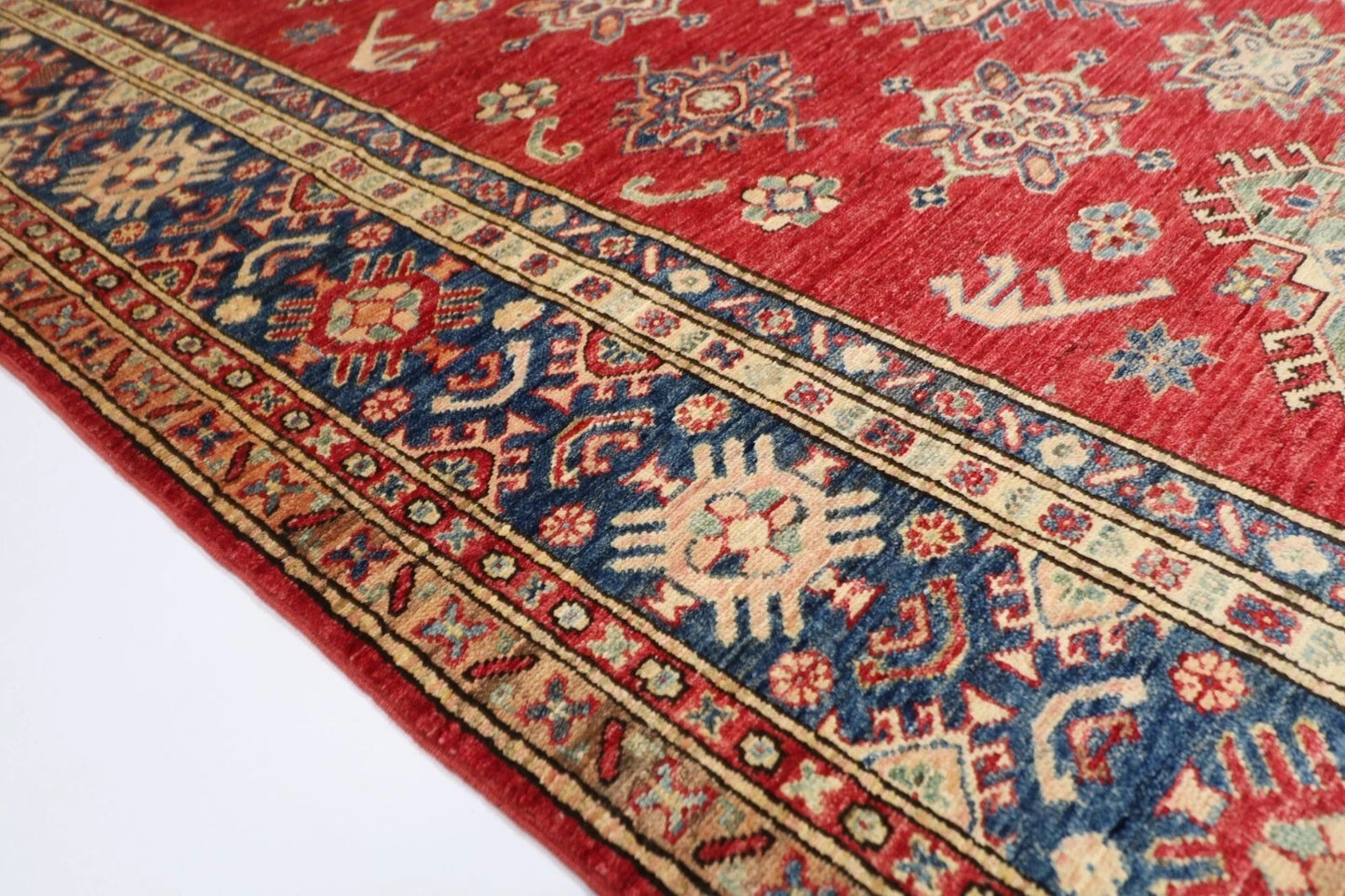 188 x 268 cm | Kazak Red Afghan Tribal Hand Knotted Veg Dye Wool Carpet