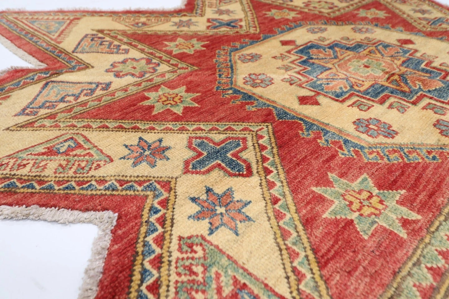 207 x 202 cm | Kazak Afghan Tribal Hand Knotted Wool Carpet