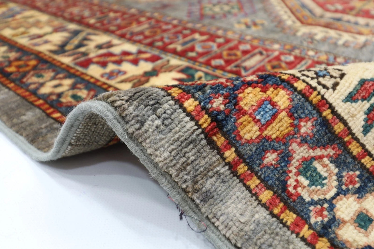 181 x 271 cm | Kazak Gray Afghan Tribal Hand Knotted Veg Dye Wool carpet