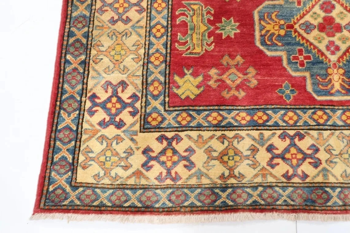 153 x 183 cm | Kazak Tribal Hand Knotted Veg Dye Wool Carpet