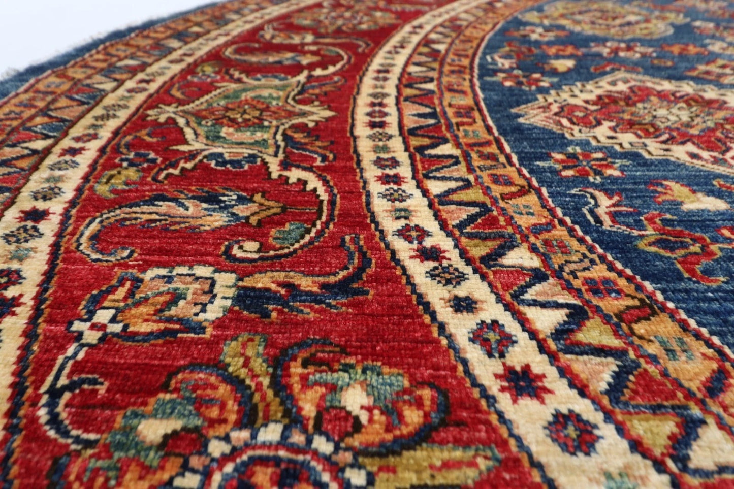 276 x 288 cm | Kazak Afghan Tribal Hand Knotted Wool Round Carpet